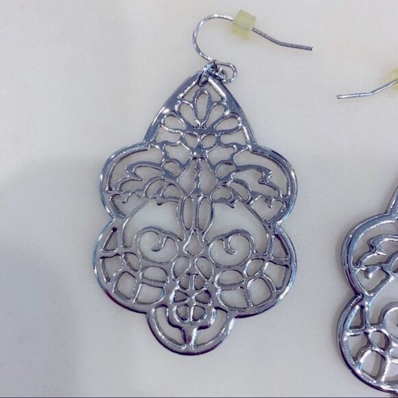 Silver Stencil Chandelier Wire Hook Drop Earrings - Picture 3 of 4
